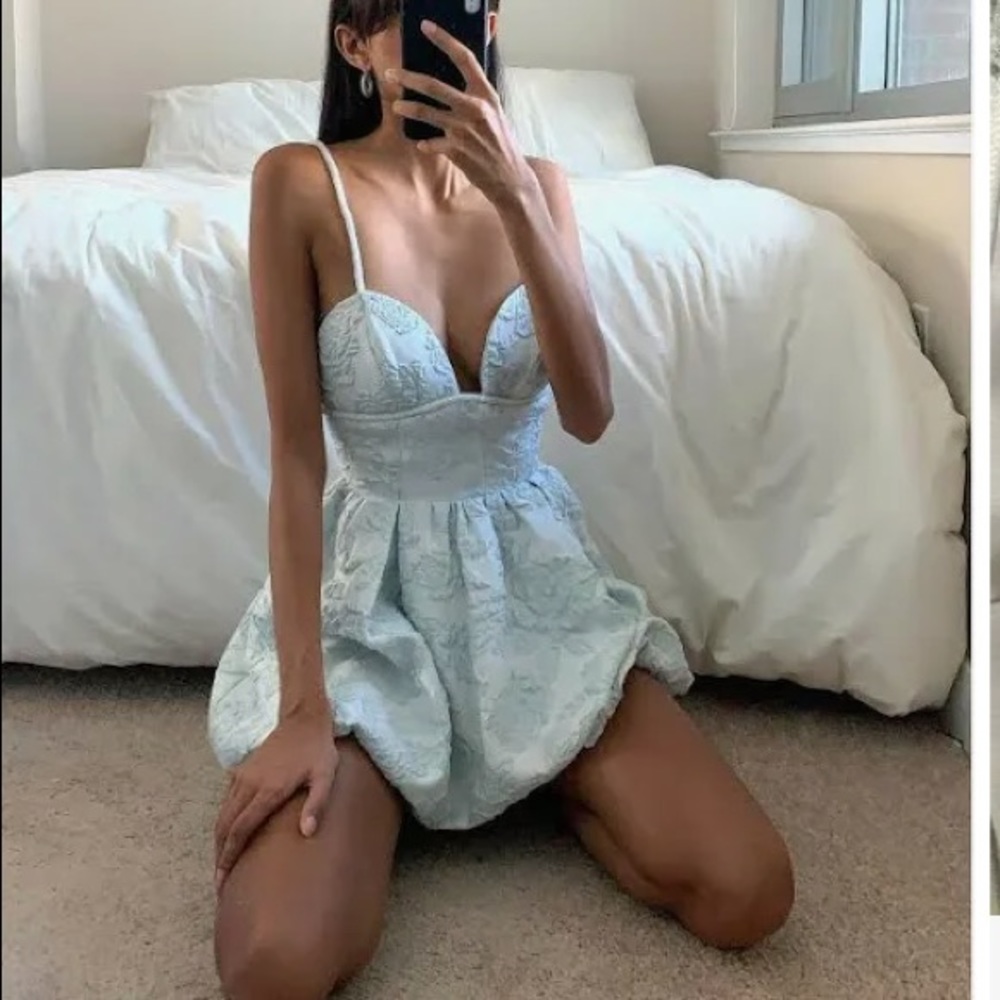 For Love & Lemons Lydia Party Dress Ice Blue Large